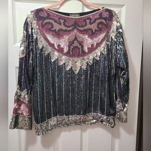 Creative creations 100% silk beaded and sequence long sleeve top